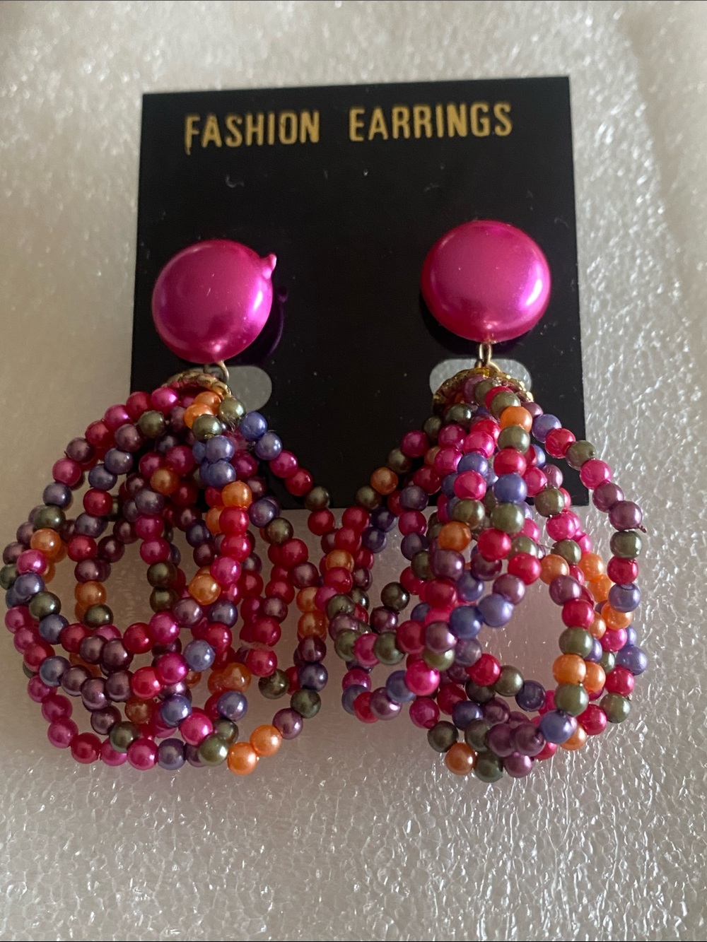 Multicolor Beaded Drop Earrings - Pink